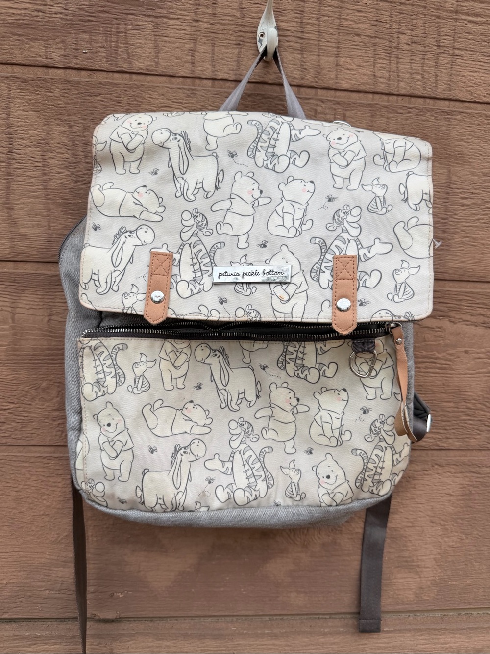 Petunia Pickle Bottom Cream & Gray Winnie the Pooh diaper Backpack